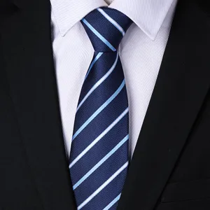 Classic men's blue striped necktie for business formal wear, wedding and daily office styling.