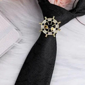 Anello per cravatta ruota nave con strass uomo lusso metallo spilla camicia elegante