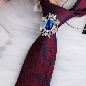 Uomo Vintage Strass Anello per Cravatta Pietra Blu Spilla Bordeaux Paisley Cravatta SKU