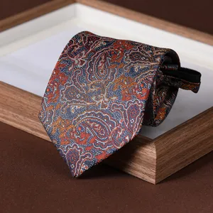 Men's business formal paisley zipper tie, 8cm wide ready-made necktie for professional office wear.