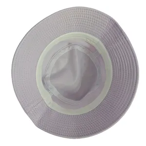 Light purple bucket hat detail view, showing the inner sweatband and neat stitching craftsmanship.