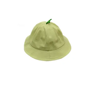 Bambini carino germoglio verde cappello da pescatore dettaglio, cappello sole morbido.