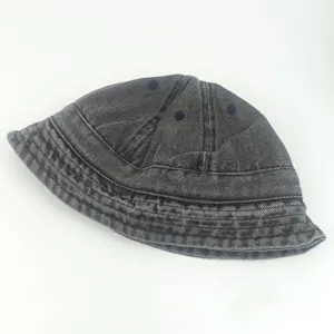 Kids washed denim bucket hat, retro dark gray casual sun hat for boys and girls product details view
