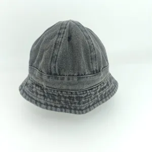 Kids casual washed denim bucket hat boys and girls solid color spring sun protection hat