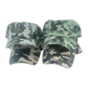 Casquette Plate Unisexe Imprimée Camouflage Géométrique en Poliester Bord Court Chapeau de Protection Solaire pour Entraînement en Plein Air Couvre-chef Style Militaire Décontracté