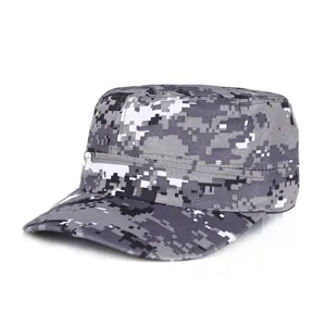 Casquette plate camouflage numérique grise, détails chapeau cadet tactique extérieur.