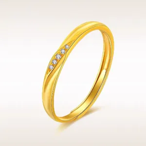 Minimalist gold Mobius ring with pave diamonds, elegant open couple ring for daily wear style.