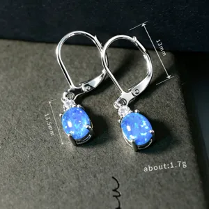 Boucles d'oreilles ovales opale bleue luxe zircon argent boucles d'oreilles mode femme