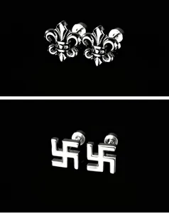 Ensemble de boucles d'oreilles clous en métal argenté pour hommes avec des motifs gothiques.