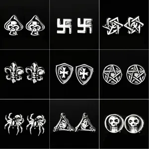 Boucles d'Oreilles Clous Crâne en Cuivre pour Hommes Gothique Punk Argent Rétro Électroplaqué Géométrique Piercing Bijoux