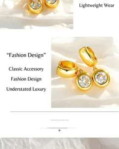 Gold teardrop zircon earrings detail view, showing exquisite bubble hoop and sparkly crystal drop design.