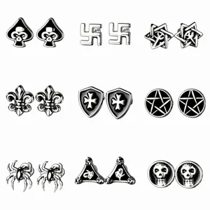 Ensemble de boucles d'oreilles clous punk gothique pour hommes avec têtes de mort.
