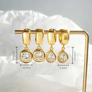 Gold-plated drop zircon earrings with chic bubble ear buckles, elegant and versatile.