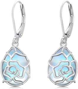 Pendientes colgantes plateados rosa azul piedra elegante moda joyería para mujer