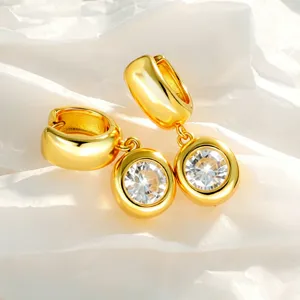 Gold minimalist zirconia hoop earrings, niche luxury bubble drop earrings for women.