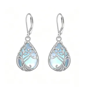 Pendientes colgantes de lágrima azul plateados elegantes joyas geométricas para mujeres