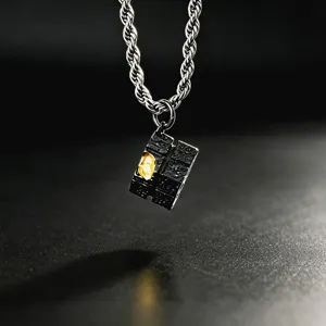 Men hip-hop style rubik cube pendant necklace with chain, stylish retro fashion jewelry.