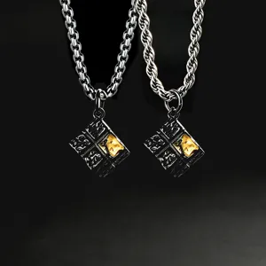 Hip hop retro black and gold cube pendant necklace for men trendy cool fashion jewelry