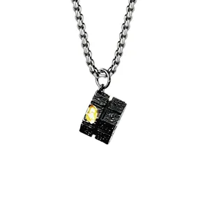 Men's vintage hip-hop style black block pendant necklace with bold chain for daily wear.