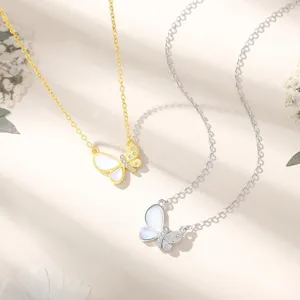 Elegant Copper Butterfly Pendant Necklace Sweet Inlaid Rhinestone Clasp Chain Choker Earrings Creative Jewelry Gift For Women