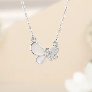 Exquisite butterfly pendant necklace with zircon and mother-of-pearl detail for chic elegant daily wear.