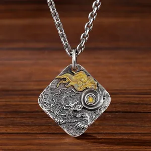 Vintage dragon necklace for men retro silver pendant classic mythological amulet jewelry