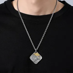 Retro dragon pendant necklace detail showcasing the vintage silver texture and unique design.