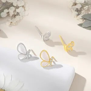 Elegant butterfly stud earrings with sparkling cubic zirconia and mother of pearl inlay chic style