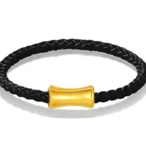 Black braided leather bracelet with gold metal clasp stylish couple jewelry for daily wear