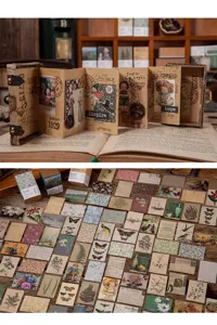 Vintage mini sticker kaarten set, kleine journal collage materialen decoratief papier knutselen.