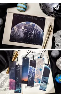 Lot de marque-pages en PET mat avec designs d'univers et de terre, papeterie DIY vintage.