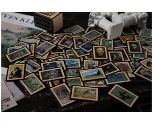 Vintage Van Gogh art stamp stickers set, retro gallery journaling decorative cards for craft.