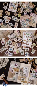 Vintage botanische Schmetterling Briefmarken Aufkleber Basteln Tagebuch Set Pack