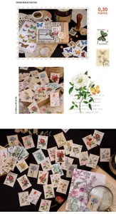 Vintage Briefmarken Sticker Set mit schönen Blumen und Schmetterlingen für DIY Tagebuch.