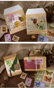Vintage vlinder postzegel sticker set, decoratieve briefpapier benodigdheden knutselen.