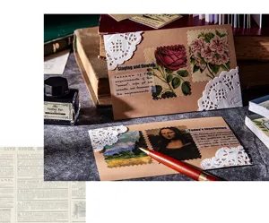 Vintage scrapbook sticker material set, retro aesthetic journaling collage cards and paper.