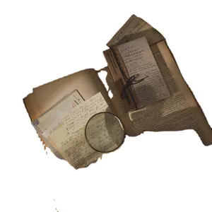 Vintage scrapbooking material paper set with retro letters and book pages for DIY journaling