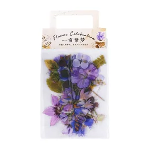Pack d'autocollants PET botaniques pour journal et bricolage DIY, design floral violet.