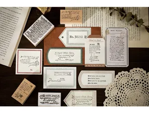 Vintage houten stempels en engelse decoratieve labels set voor dagboek en scrapbooking.