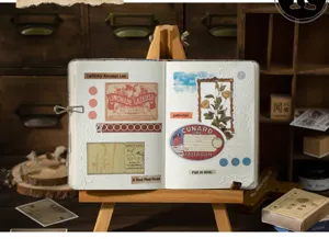 Detail van vintage journal decoratieve stickers met retro briefpapier materialen.