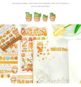 Lindos pegatinas de diario de dibujos animados material decorativo DIY 4 hojas