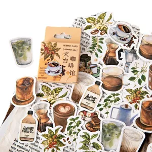 Vintage coffee theme decorative sticker box set for journaling and creative DIY crafts.