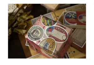 Vintage decoratieve stickers voor journaling DIY, retro reisbagage ontwerp, knutselart.