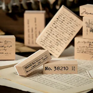Vintage Houten Engelse Letter Rubber Stempel Voor DIY Scrapbooking Planner Dagboek Decoratie Minimalistische Houten Stempel Retro Journaling Benodigdheden
