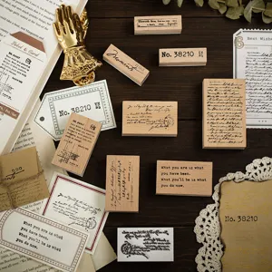 Vintage houten rubberen stempels set voor DIY dagelijks journal, retro Engelse tekst decoratie.
