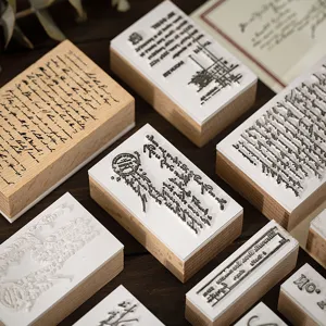 Houten stamp set vintage Engelse handschrift brief dagboek DIY decoratie ambacht 8 stuks
