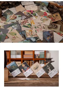 Vintage mini memo kaartenset esthetisch plakboek collage materiaal kantoorartikelen 100st.