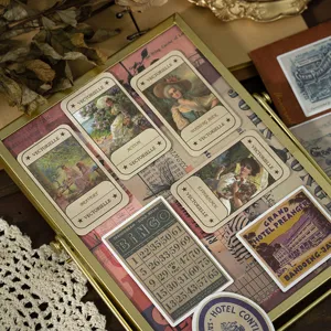 Vintage doos stickers set voor scrapbooking journaling esthetische DIY briefpapier