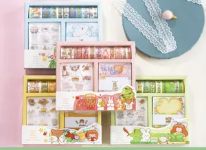 Yuxian Schreibwaren Geschenkbox Set Klebeband Sticker Notizblock DIY Handlettering 4 Stile