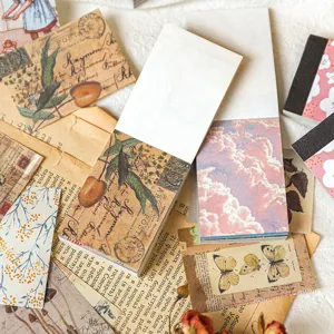 Vintage scrapbooking paper notepad set, retro journaling stationery supplies for DIY crafts.